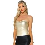 Allegra K レディース ホログラフィック 80S シャイニー チューブトップ ストラップレス スリム オフショルダー トップス 金色 S