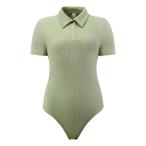 Hobemty женский боди Leotard 2025 короткий рукав стрейч рубашка-поло боди футболка зеленый M