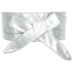 uxcell サッシュベルト フェイクレザー 幅広 太ベルト 蝶ネクタイ ウエスト リボン レディース シルバー 220cm