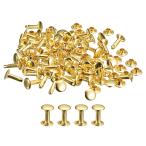 uxcell レザーリベット 8mm ダブルキャップリベット 12mm高さ 金属スタッドリベット レザークラフト修理 ゴールドトーン 50セット