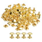 uxcell レザーリベット 8mm ダブルキャップリベット 8mm高さ 金属スタッドリベット レザークラフト修理 ゴールドトーン 50セット