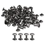 uxcell レザーリベット 9mm ダブルキャップリベット 12mm高さ 金属スタッドリベット レザークラフト修理 ガンブラック 50セット