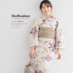 浴衣 レディース 浴衣セット 夏 大人 F 半幅帯 3点 ベージュ 紫 ブラウン 牡丹 花 綿  レディース浴衣 女性 ゆかた ユカタ yukata モダン レトロ 創美苑