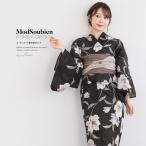 浴衣 レディース 浴衣セット 夏 大人 F 兵児帯 3点 ブラウン グレー 紫 黒 牡丹 綿 帯 夏 レディース浴衣 女性 ゆかた ユカタ yukata モダン レトロ 創美苑