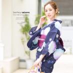 浴衣 レディース セット 作り帯 レトロ 浴衣セット 3点セット 紺 ネイビー 紫 梅 桜 花 金魚 ラメ 綿 女性 ボヌールセゾン フリー 送料無料