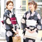 浴衣 レディース セット 浴衣セット 3点セット（浴衣/帯/下駄） 黒 ブラック 灰色 赤紫 菊 花柄 綿 夏 花火大会