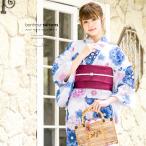 浴衣 レディース セット レトロ 作り帯 3点セット 浴衣セット 白 ホワイト 青 赤紫 菊 桜 綿 ラメ 女性 ボヌールセゾン S フリー 送料無料