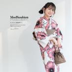 浴衣 セット レディース 浴衣セット 半幅帯 大人 3点セット ホワイト 白系 ピンク系 花 フラワー モダン グレージュ S フリー 送料無料