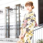 ショッピング浴衣 レトロ 浴衣 レディース セット レトロ 浴衣セット 大人 3点セット 薄黄色 クリーム ポピー 花 吸水速乾 CoolPass 夏 女性用 S・フリー 送料無料