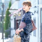 浴衣 レディース セット レトロ 浴衣セット 大人 3点セット 紺 ピンクグレー 牡丹 ボタン 花  夏 女性用 S・フリー 送料無料