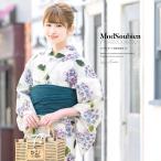 ショッピング浴衣 レトロ 浴衣 レディース セット レトロ 浴衣セット 大人 3点セット クリーム系 薄紫 青系 紫陽花 雨縞 綿 夏 女性用 S・フリー 送料無料