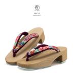 ショッピング下駄 下駄 レディース 薄茶色 ベージュ 赤 牡丹 花 正絹 木曽ねずこ 黒檜 右近型 夏向け 女性 日本製 M L