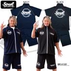 SOUL SPORTS 半袖 ジャージ 上下セット サークルロゴ ショーツ ソウル ブラック/ネイビー njpw