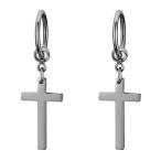 JewelryWe 十字架 ピアスリング フープピアス クロス イヤリング ステンレス 軟骨 ピアス シンプル ペア ピアス 両耳 人気 黒
