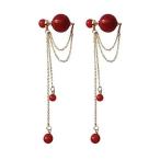 Avance パールキャッチ ピアス チェーン パール レッド シルバー925 レディース (Red)
