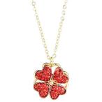 Rockyuクローバーペンダントネックレス レディース ゴールド レッド 赤 回転可能 フラワー 花ネックレス ジルコニア チタンネックレス