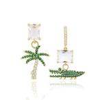 Concept8 palm tree &amp; crocodile green cubic zirconia unique unbalanced