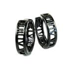 ATK21 両耳用（2個セット）透かし ローマ数字 ブラック フープ リング ピアス シンプル メンズ レディース アクセサリー
