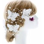 ビジュー 蝶々 バレッタ 髪飾り ヘア アクセサリー コサージュ 3個 セット ホワイト