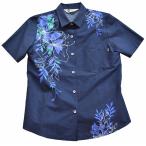 かりゆしウェア レディース 　フイリソシンカ　ネイビー　かりゆしウェア 沖縄 アロハシャツ かりゆし 半そで 半袖 シャツ リゾート 夏 ビーチ 結婚式