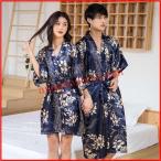 バスローブ ガウン ルームウェア レディース メンズ シルクパジャマ 夏 ペアパジャマ 半袖 寝巻き カップル ペアルックお揃い 花柄 ネグリジェ