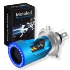 スーパーブライト H4 LED バイク ヘッドライト ホワイト ブルー エンジェルアイ 内臓 イカリング 12V 直流 DC バルブ バイク用 オートバイ
