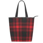 Yahoo! Yahoo!ショッピング(ヤフー ショッピング)レッド ブラック 格子柄 キャンバス トートバッグ クリスマス タータン チェック カジュアル ショルダーバッグ ハンドバッグ ジッパー付き 環境に