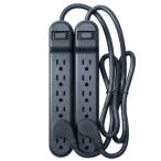 お取り寄せ オン 電源タップ 6口 2個セット 約0.75m グレー onn 6-Outlet Surge Protectors with 2.5' Power