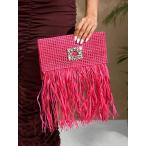 ショッピングストローバッグ バッグ レディース クラッチバッグ レディース、女性用クラッチバッグ、ストローバッグ、ストロー編み、タッセル、ラインストーンバック