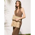 ショッピングストローバッグ バッグ レディース クラッチバッグ レディース クラッチバッグ、ストローバッグ、フリンジ、ファッショナブル、エレガント、シンプル、