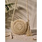 ショッピングストローバッグ バッグ レディース ショルダーバッグ レディース デイリー クロスボディバッグ、タッセル装飾 ストローバッグ バケーションムード