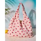 バッグ レディース トートバッグ ミニマリストファッション 大容量 いちご柄トートバッグ、開口部が大きく軽量なソフトサイドショルダ