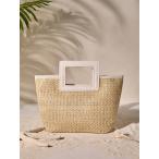 ショッピングストローバッグ バッグ レディース ハンドルバッグ コントラストバインディング、ストローバッグ、ストロービーチバッグ、ビーチ必需品、ビーチエッセン