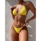  женский купальный костюм бикини комплект 2026 год весна лето женский bake-shon специальный материалы spageti ремешок топ на бретелях желтый 