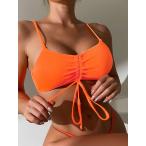  женский купальный костюм tops neon orange draw -тактный кольцо передний бикини tops 