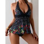 レディース 水着 ビキニセット 夏のビーチ花柄ホルタータンキニ水着