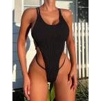 レディース 水着 ワンピース 女性用 プランジネック ハイスリット ホルターワンピース水着