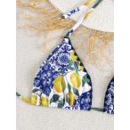 レディース 水着 ビキニセット ランダムプリント ホルターネック三角ビキニ 2点セット、レディース ビーチウェア、夏休みに