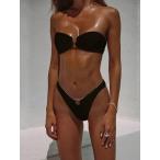 レディース 水着 ビキニセット シンプルカラー セクシーホルターネック レディース ビキニ水着