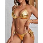 レディース 水着 ビキニセット 新作ファッショナブルでセクシーな女性のトライアングルビキニ レースアップ水着はスプリットネックでハ