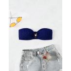 レディース 水着 トップス 女性用ソリッドカラー ビーチウェア サマー ホリデー チューブトップ デザイン ワンピース水着トップ