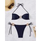 レディース 水着 ビキニセット 春のビーチウェア レディース、ファッション ホルターネック セクシーなオープンデザイン ビーチバケ