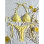 レディース 水着 ビキニセット 女性用 イエロー特殊素材 ビキニ 2点セット 水着 ビーチウェア ビーチパーティー ホリデー