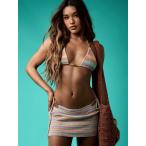 レディース 水着 ビキニセット ニット三角ビキニ&ミニスカートビーチウェア、夏の休暇リゾート プール パーティー ルームウェア、ハ