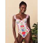 レディース 水着 ワンピース 1枚 女性用フローラル柄ワンピース水着、キャップスリーブ、ファッションホリデービーチウェア