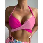  женский купальный костюм tops Contrast цвет Chris Cross LAP fashonabru. розовый бикини верх, кнопка выше schi-