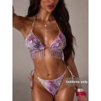  женский купальный костюм низ женский лето пляж цветочный кисточка топ на бретелях sexy бикини &amp; треугольник хлеб ti купальный костюм комплект 