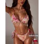  женский купальный костюм низ 1 шт женский украшен блестками лоскутное шитье бикини низ, бисер сетка кисточка One-piece купальный костюм, женщина 