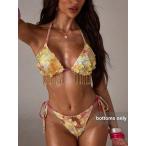  женский купальный костюм низ 1 шт женский желтый цвет бисер сетка ta со стартером One-piece купальный костюм низ 