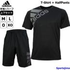 アディダス Tシャツ 半袖 + ハーフ 上下 メンズ トレーニングウェア ビッグロゴ FSF86 DU0902 FSF90 DU0934 ブラック 上下セット adidas